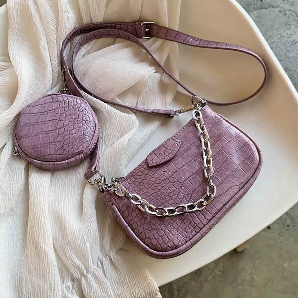 

2 pcc/set crocodile pattern small pu leather shoulder bags for women 2020 handbags female round bags travel crossbody bag