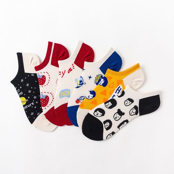 

печать мультфильм с коротким чулочно-носочные женские лодка носок летом мода повседневная дизайнер симпатичные японские asakuchi носки, Black;white