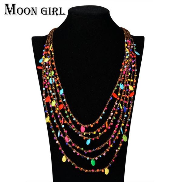 

bohemia style beads pendant choker necklace classic ethnic summer jewelry multilayer rope chain statement necklace for women