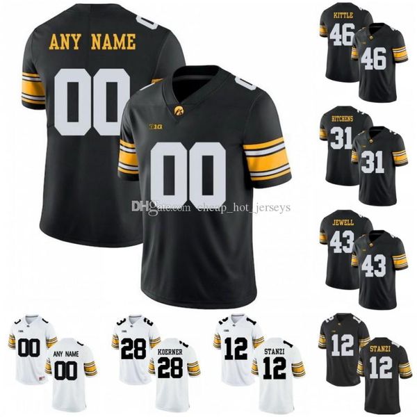 

custom iowa hawkeyes 2019 football any number name white black yellow #4 nate stanley fant hockenson king stanzi epenesa ncaa 150th jersey, Black;red