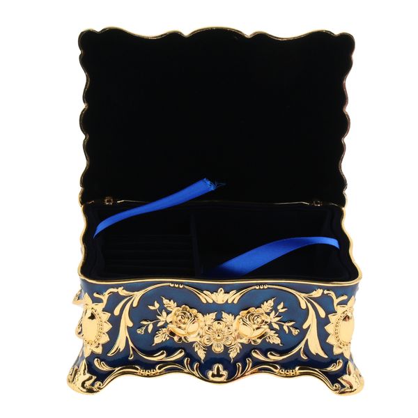 

2-layer large vintage metal jewelry boxes