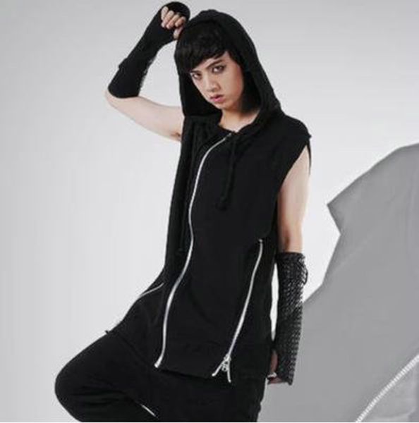 

xs-5xl 2017 new men's clothing fashion personality male packtong zipper novelty with a hood vest plus size singer costumes, Black;white