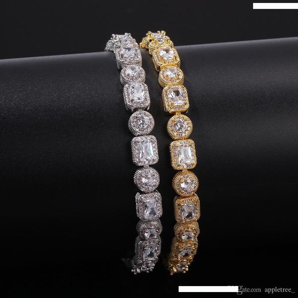

luxury designer mens hip hop bling iced out cubic zirconia bracelet men women 8mm square cz tennis chain bracelets bangles bangle jewelry, Golden;silver