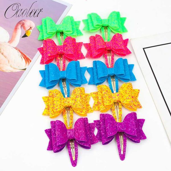 

2pcs/lot shiny 3inch candy color glitter hair clips for girls hair bows snap bb hairpin barrettes for kids accessories, Slivery;white