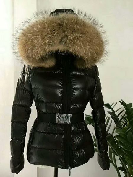 

women jacket winter warm coat thickening female clothes real raccoon fur collar hood down jacket, Black
