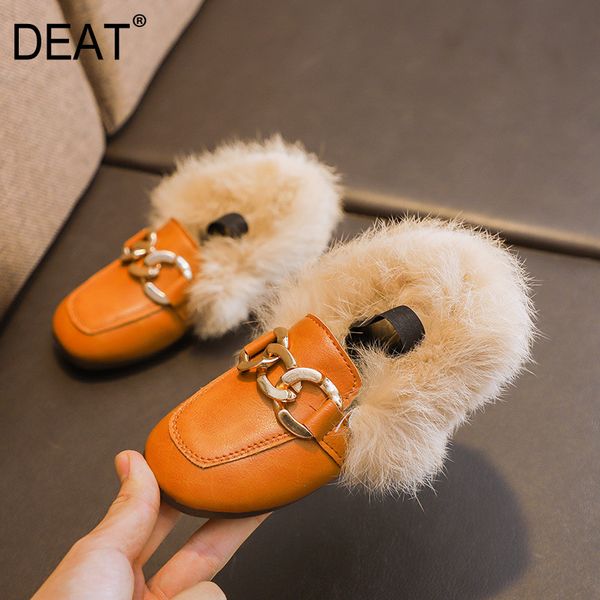 

deat] 2020 square toe casual fur metal buckle baby children single flat shoes women new spring autumn fashion tide 10i464, Black