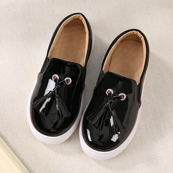 

new children loafers boys girls fashion tassel leather shoes kids flats dress shoes student breathable single shoes, Black;grey