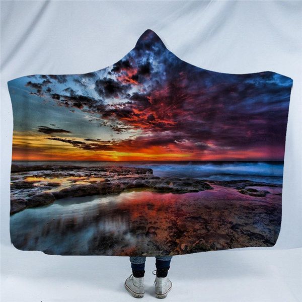 

3d print starry sky hooded blanket mandala winter warm sherpa fleece thick wearable sofa throw blanket bedroom home decor