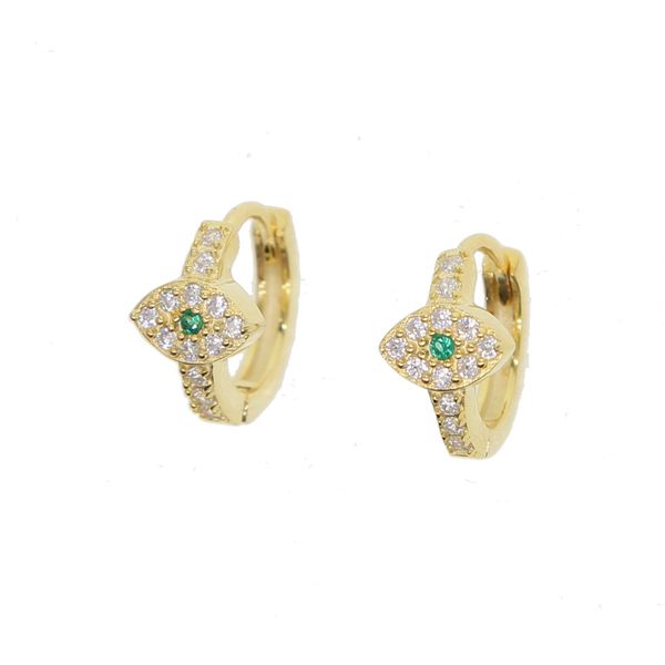 

delicate 100% 925 sterling silver eye hoops earrings gold/silver color green cz women girls fashion minimal lucky eye jewelry, Golden;silver
