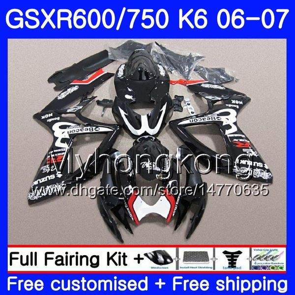 Corpi per SUZUKI GSXR 750 600 GSXR-750 K6 GSXR750 factory black 2006 2007 296HM.35 GSX R600 R750 GSX-R600 06 07 GSXR600 06 07 Kit carenatura