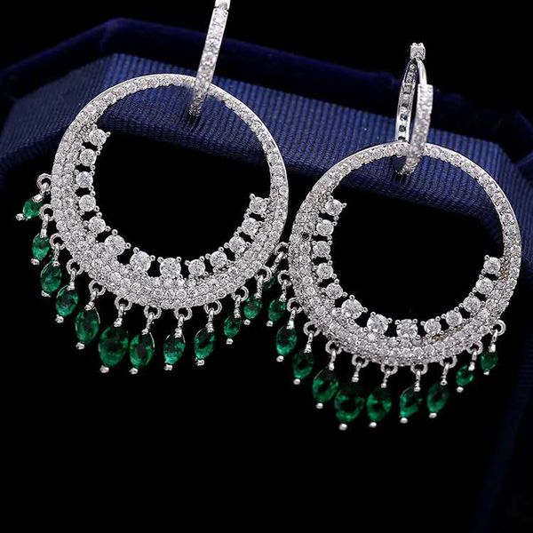 

new style,earrings green fringed zircon earrings,temperament, Golden;silver