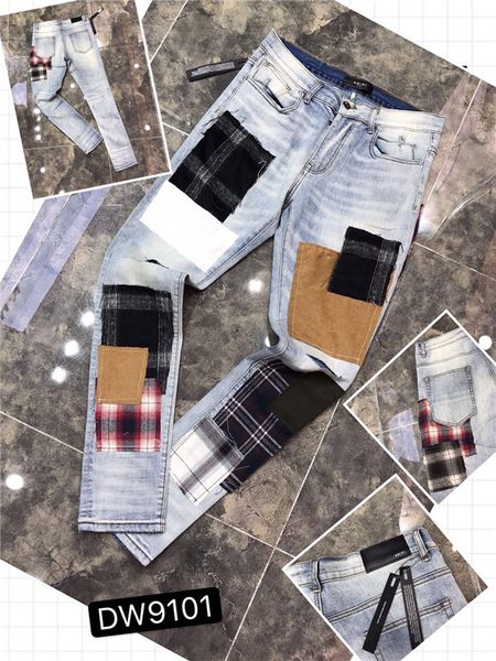 

2020 mens distressed ripped biker jeans slim fit motorcycle biker denim for men fashion hip hop mens jeans good quality2, Blue