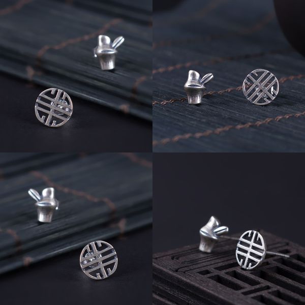 

925 s silver bamboo joint birthday pattern asymmetry ear nail girls national customs literature originality do used earrings, Golden
