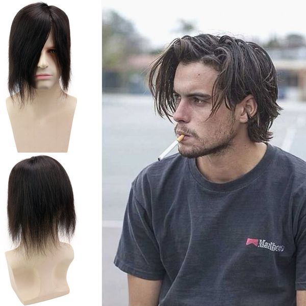 

2020 мужской замена toupee европейских человеческих волос парики моно кружево с пу около 6 «x8» для парня 20% 1b черного волоса mixed 80% се, Black