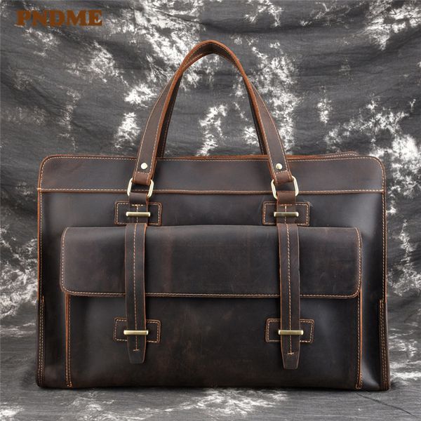 

pndme vintage genuine leather men's briefcase large capacity cowhide business messenger bags handbag computer bag