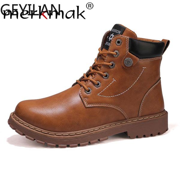

men's boots leather shoes winter warm cool motorcycle men ankle boots autumn casual oxfords snow shoes man work, Black