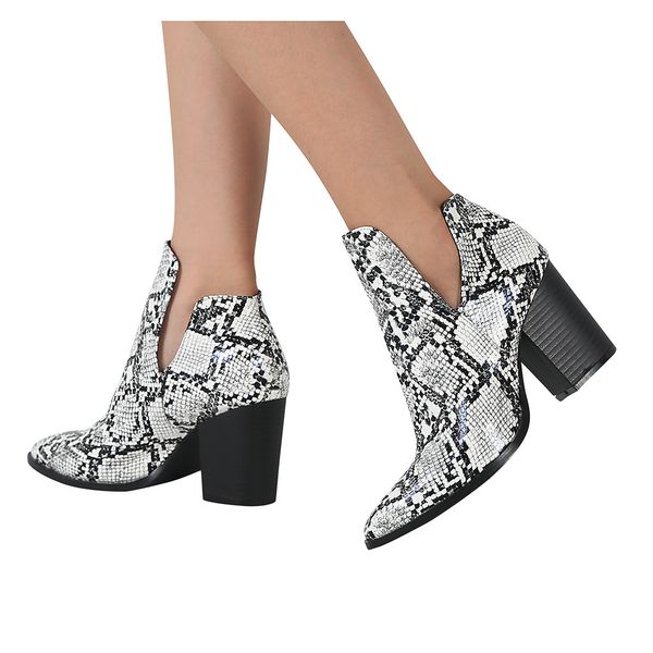 

fashion 2019 women shoes pointed high-heeled shoes snake pattern boots large size booties winter boots women flexible, Black