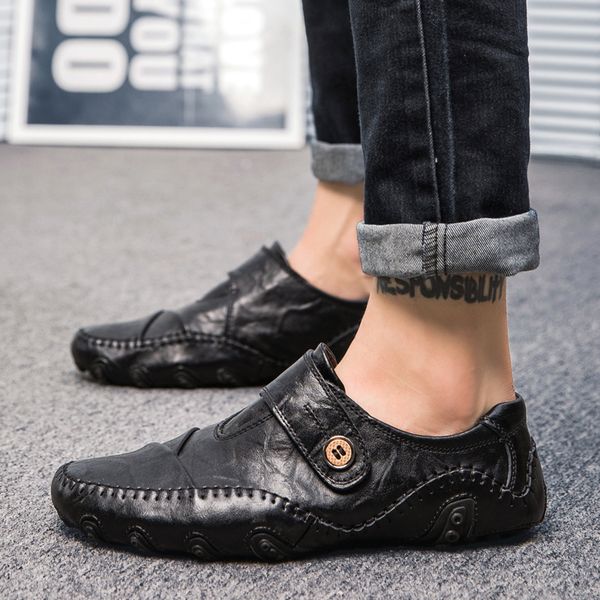 

winter warm men casual shoes british style flats loafers male handmade driving shoes men slip-on lazy male loafers hc-652, Black