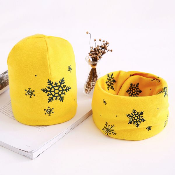 

fashion baby cap cute winter snow printed kids hats+ cute baby cotton scarf czapka dla dziewczynki newborn pgraphy props, Yellow