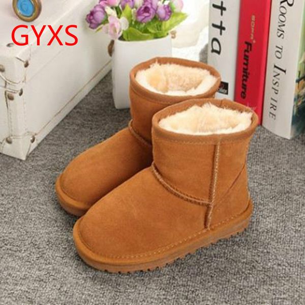 

2019 new gyxs snow boots winter genuine leather boots women, Black