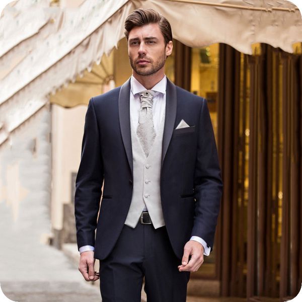 

blue groom wedding tuxedo latest coat pant designs men suits for wedding slim fit groomsmen suit man blazer 3piece shawl lapel cosutme homme, Black;gray