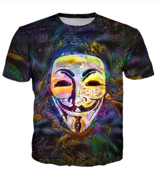 

new fashion mens/womans anonymous mask t-shirt summer style funny 3d print casual t shirt plus size aa109, White;black