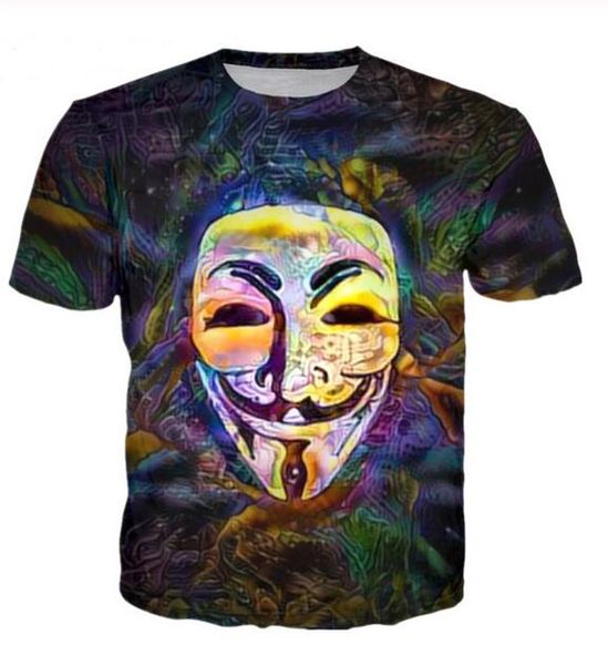 Neue Mode Herren/Frauen Anonymous Maske T-Shirt Sommer Stil Lustige Unisex 3D Druck Casual T Shirt Tops Plus Größe AA109