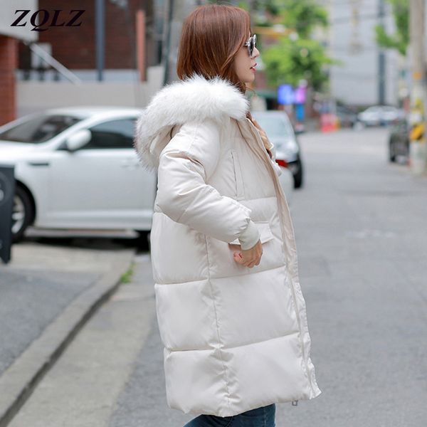 

zqlz winter jacket women warm thick hooded parka mujer plus size 3xl fur collar long padded cotton coat female jackets outwear, Tan;black