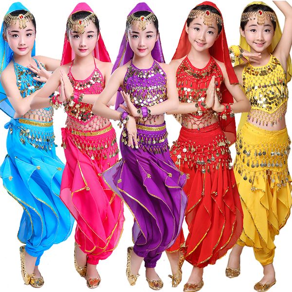 

kids belly dance costumes set oriental dance girls belly dancing india clothes bellydance child kids 5 colors, Black;red