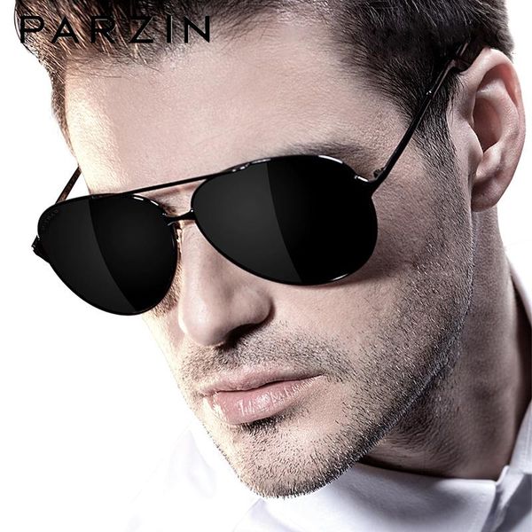 

parzin classic aviation men sunglasses brand design alloy frame pilot polarized sun glasses for driving male black uv400