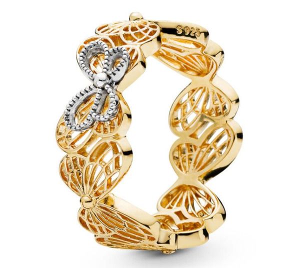 

оригинал 925 серебряных кольцо ажурных golden shine бабочка пан кольцо для ювелирных изделий женщин свадеб подарков моды, Slivery;golden