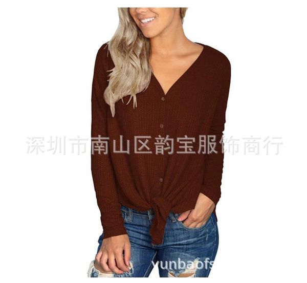 

autumn long sleeve v-neck blouse t-shirt cardigan knitted sweater women's knits & tees fine wool yarn stripe splicing single breasted, White
