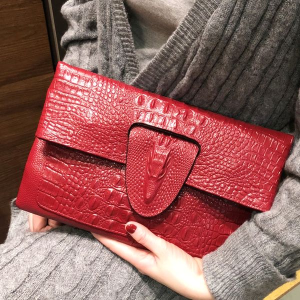 

doyutg women envelope clutch bags crocodile head day clutch lady real cow leather shoulder bag crossbody purses wedding bag a227