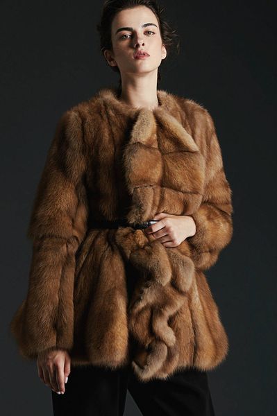 

arlenesain custom 2019design russia imported dark gray and camel sable fur fashion week new short lotus leaf skirt women coat, Black