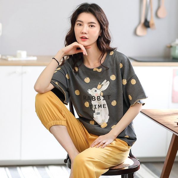 

2020 female cute girl sweet cotton pullover home clothes sleeping pullover pajamas home clothes pajamas suit female, Blue;red
