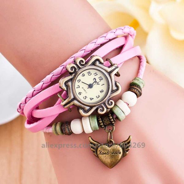 

wholesale fashion heart pendant watch gift casual dress women bracelet watches lady woman vintage wristwatches sb19080701, Slivery;brown