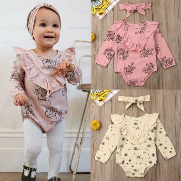 

newborn baby kids girls floral casual romper jumpsuit clothes outfits set us, White