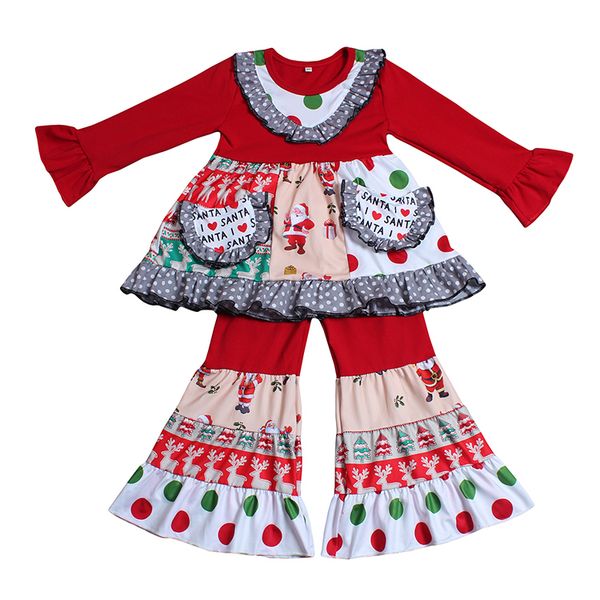 

xmz оптовая baby girl симпатичные зимний дизайн с длинным рукавом туника топ и белл брюки экипировка дети девушка рождественский комплект од, White