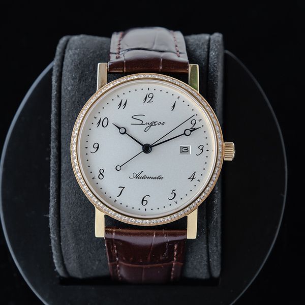 

8mm ultra-thin men's mechanical watches japan 9015 automatic movement fashion simple man wristwatch sapphire calendar clock 2020, Slivery;brown