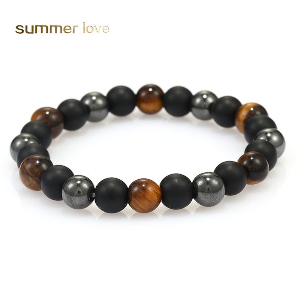 

8mm handmade braid beaded bracelet for men fashion designer natural stone chakra yoga energy elastic bracelet jewelry gift, Black