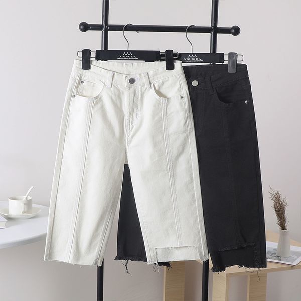 

yi burning clothing) 3706 versitile shorts women's black and white elastic straight-cut shorts with holes, Blue