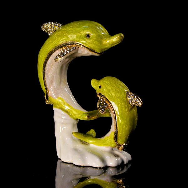 

qifu metal design double dolphin for home decoration, Black;white