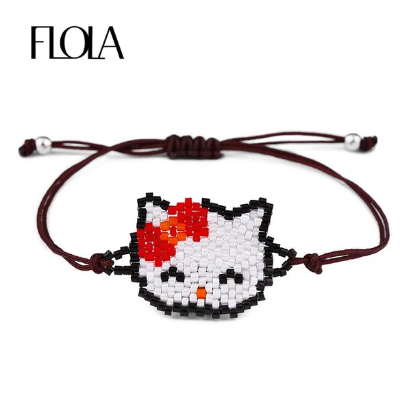 

flola cute cat bracelet for children boho resin beaded bracelets kid custom handmade charm bracelet baby jewelry pulsera brtb40, Golden;silver