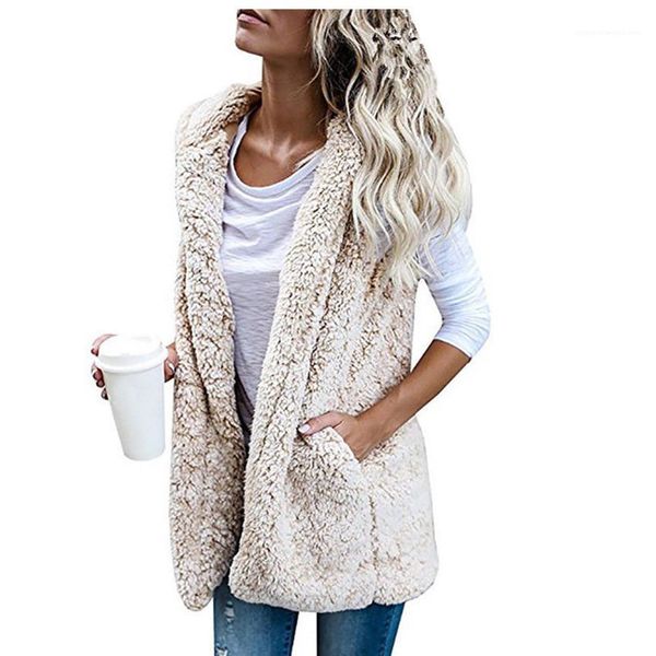 

thick open stitch hooded female clothing fashion style casual apparel womens winter designer faux fur sleeveless, Black