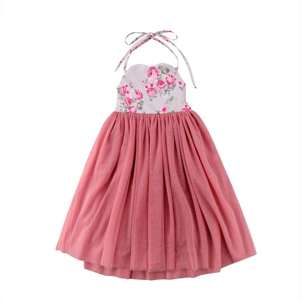 

princess toddler baby kids girls tulle tutu floral sleeveless dress party dresses sundress size 2-7t, Red;yellow