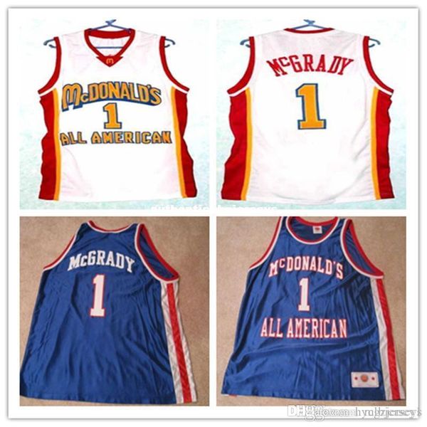 

tracy mcgrady #1 dolphins mcdonald all american basketball jersey #5 baron davis retro throwbacks menswear, Black;blue