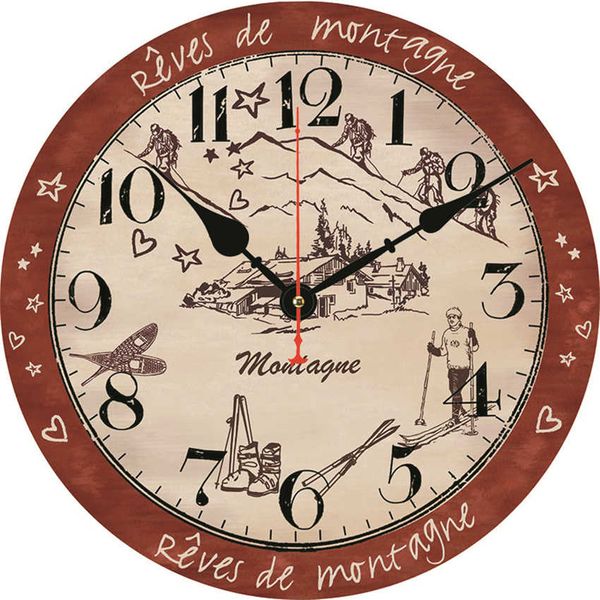 

wonzom skier climber modern style modern wooden cardboard clock,round wall clock for home decor living room 6-16 inch