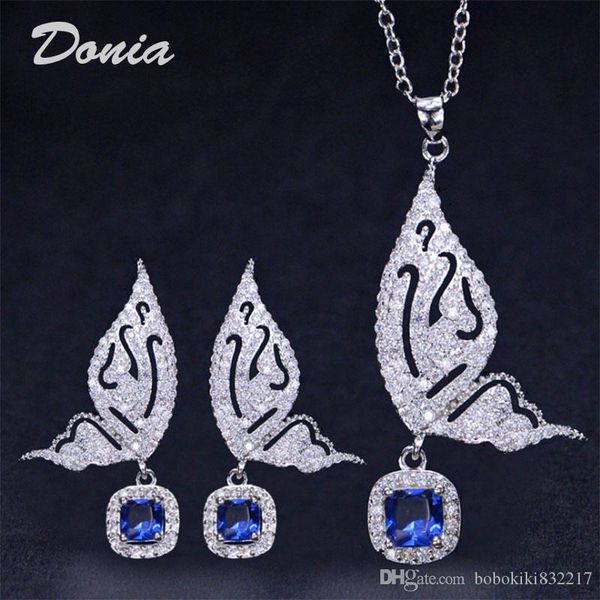 

donia jewelry fashion beautiful butterfly earrings necklace two piece wedding jewelry ladies banquet set decoration gift, Slivery;golden