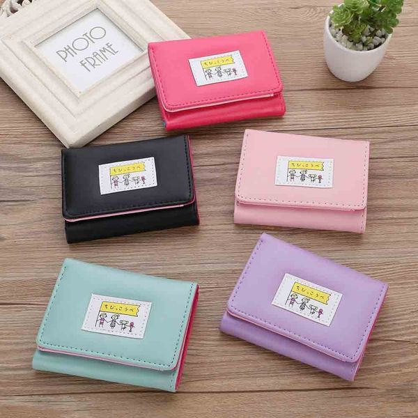 

fashion women's wallet lovely cartoon macaron leather female small coin purse hasp zipper kid purse card holder for girls, Red;black