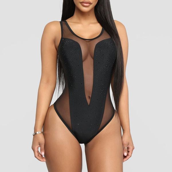 

misswim white one piece swimsuit women plus size swimwear backless mesh bikini 2019 transparent bathing suit monokini xl, White;black